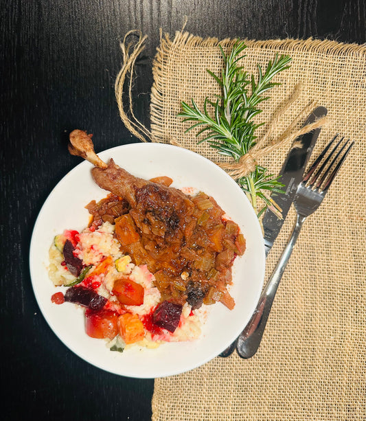 Fresh - Braised Duck with Roast Vegetable Risotto - GF
